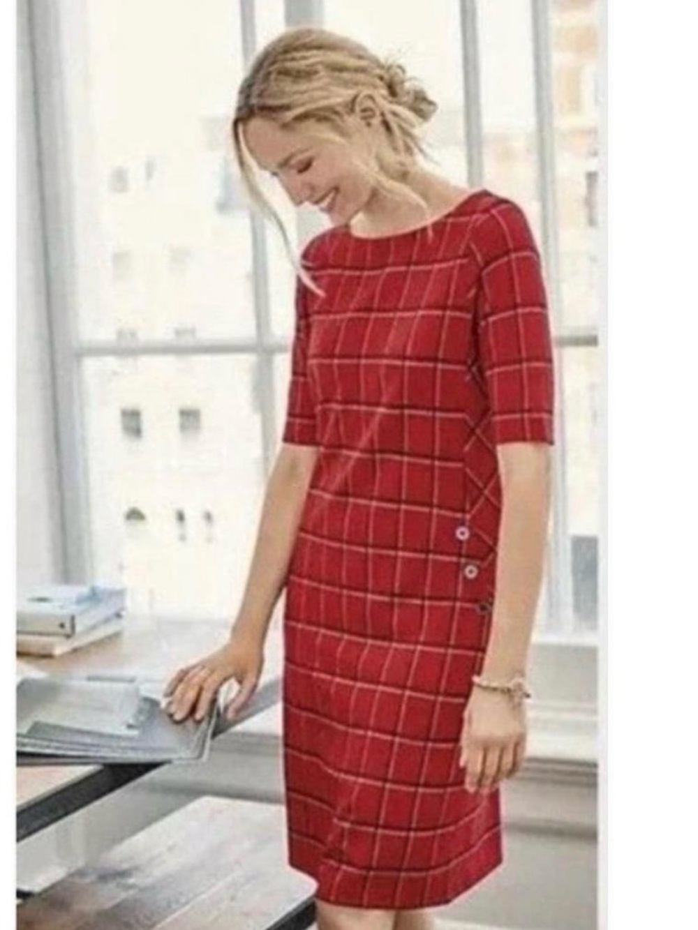 J.JILL PONTE RED PLAID SHORT SLEEVE DRESS 4X